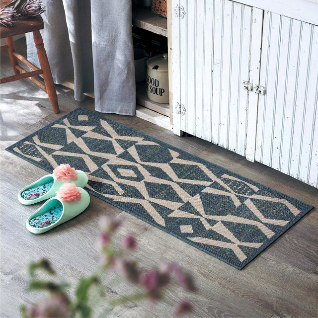 Blue 2' x 8' Baja Outdoor Runner Area Rug Weather Resistant for Patio, Deck, Terrace, Balcony, Porch 100% Polypropylene Modern Outside Decor for Sale at Rug Engine