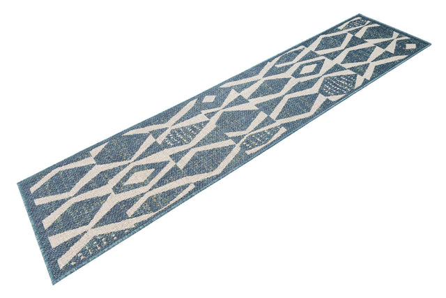 Blue 2' x 8' Baja Outdoor Runner Area Rug Weather Resistant for Patio, Deck, Terrace, Balcony, Porch 100% Polypropylene Modern Outside Decor for Sale at Rug Engine