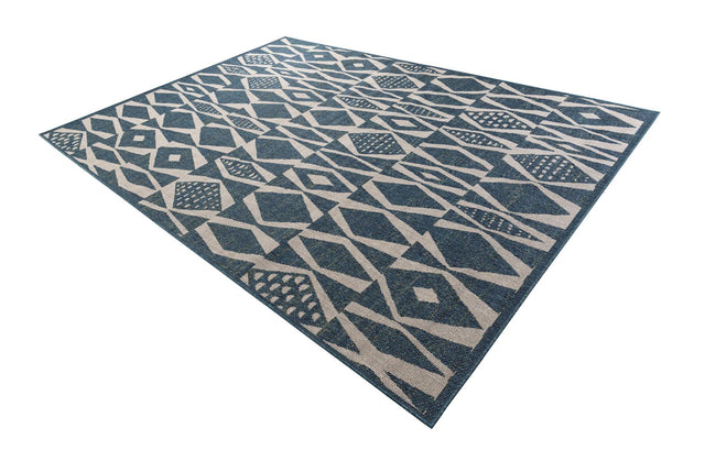 Blue 9' x 12' Baja Outdoor Rectangle Area Rug Weather Resistant for Patio, Deck, Terrace, Balcony, Porch 100% Polypropylene Modern Outside Decor for Sale at Rug Engine