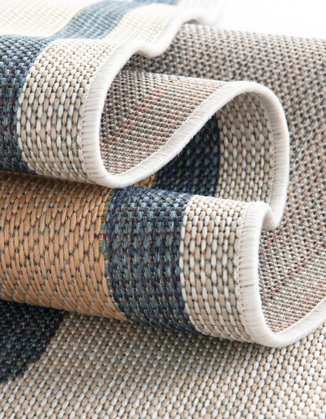 Ivory and Blue 7' 10 x 10' Baja Outdoor Rectangle Area Rug Weather Resistant for Patio, Deck, Terrace, Balcony, Porch 100% Polypropylene Modern Outside Decor for Sale at Rug Engine