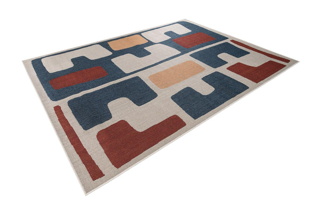Ivory and Blue 7' 10 x 10' Baja Outdoor Rectangle Area Rug Weather Resistant for Patio, Deck, Terrace, Balcony, Porch 100% Polypropylene Modern Outside Decor for Sale at Rug Engine