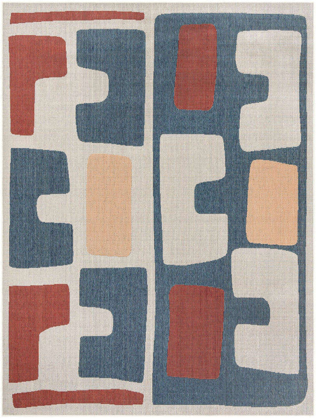 Ivory and Blue 7' 10 x 10' Baja Outdoor Rectangle Area Rug Weather Resistant for Patio, Deck, Terrace, Balcony, Porch 100% Polypropylene Modern Outside Decor for Sale at Rug Engine