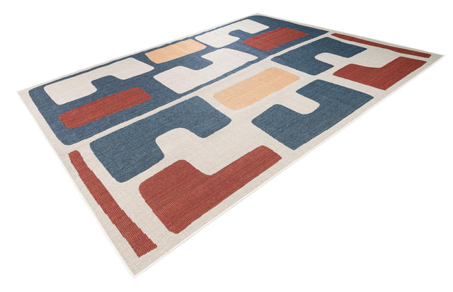 Ivory and Blue 9' x 12' Baja Outdoor Rectangle Area Rug Weather Resistant for Patio, Deck, Terrace, Balcony, Porch 100% Polypropylene Modern Outside Decor for Sale at Rug Engine