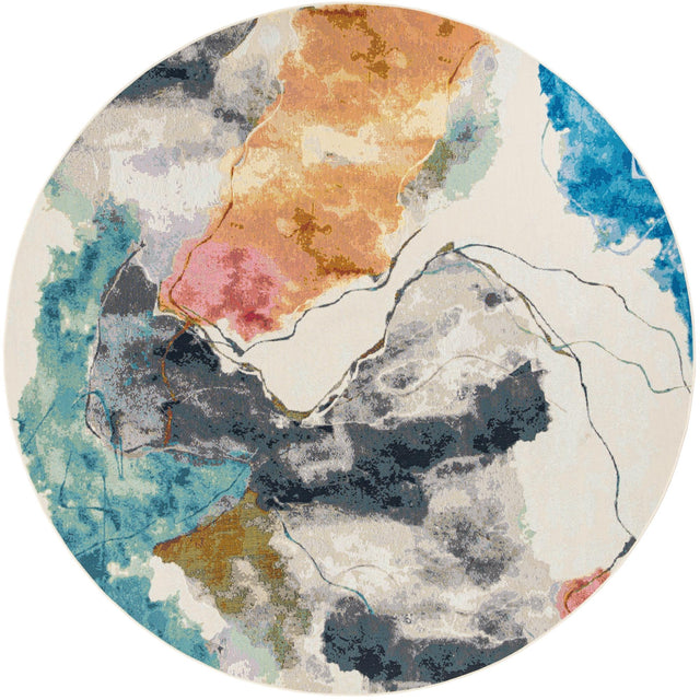 Multicolor 10' x 10' Outdoor Modern Round Area Rug Weather Resistant for Patio, Deck, Terrace, Balcony, Porch 100% Polypropylene Modern Outside Carpet for Sale at Rug Engine