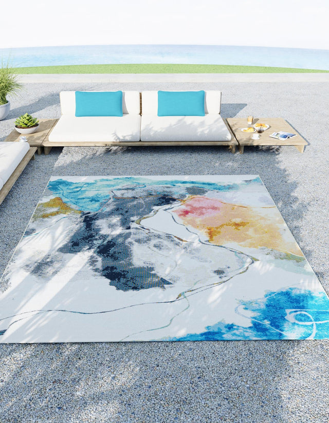 Multicolor 5' 3 x 8' Outdoor Modern Rectangle Area Rug Weather Resistant for Patio, Deck, Terrace, Balcony, Porch 100% Polypropylene Modern Outside Carpet for Sale at Rug Engine