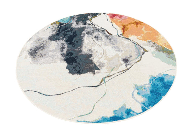 Multicolor 6' 1 x 6' 1 Outdoor Modern Round Area Rug Weather Resistant for Patio, Deck, Terrace, Balcony, Porch 100% Polypropylene Modern Outside Carpet for Sale at Rug Engine