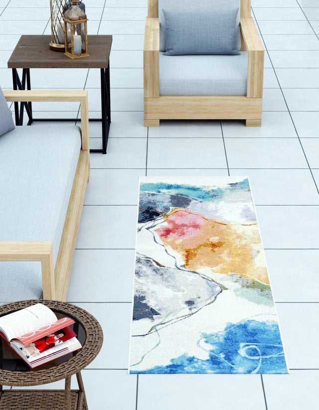Multicolor 2' 7 x 12' Outdoor Modern Runner Area Rug Weather Resistant for Patio, Deck, Terrace, Balcony, Porch 100% Polypropylene Modern Outside Carpet for Sale at Rug Engine