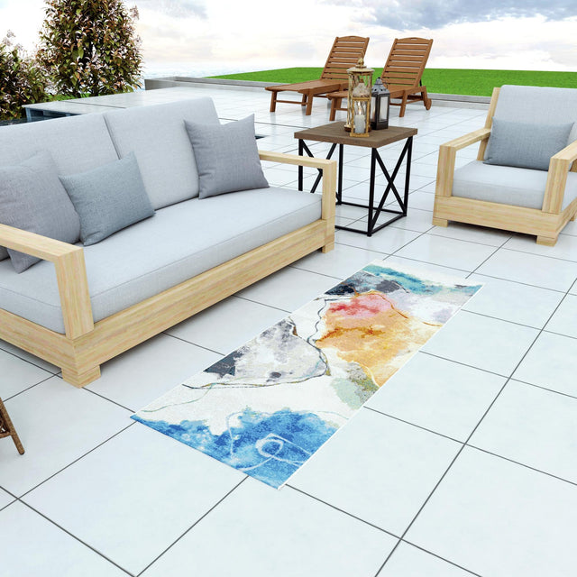 Multicolor 2' x 5' 1 Outdoor Modern Runner Area Rug Weather Resistant for Patio, Deck, Terrace, Balcony, Porch 100% Polypropylene Modern Outside Carpet for Sale at Rug Engine