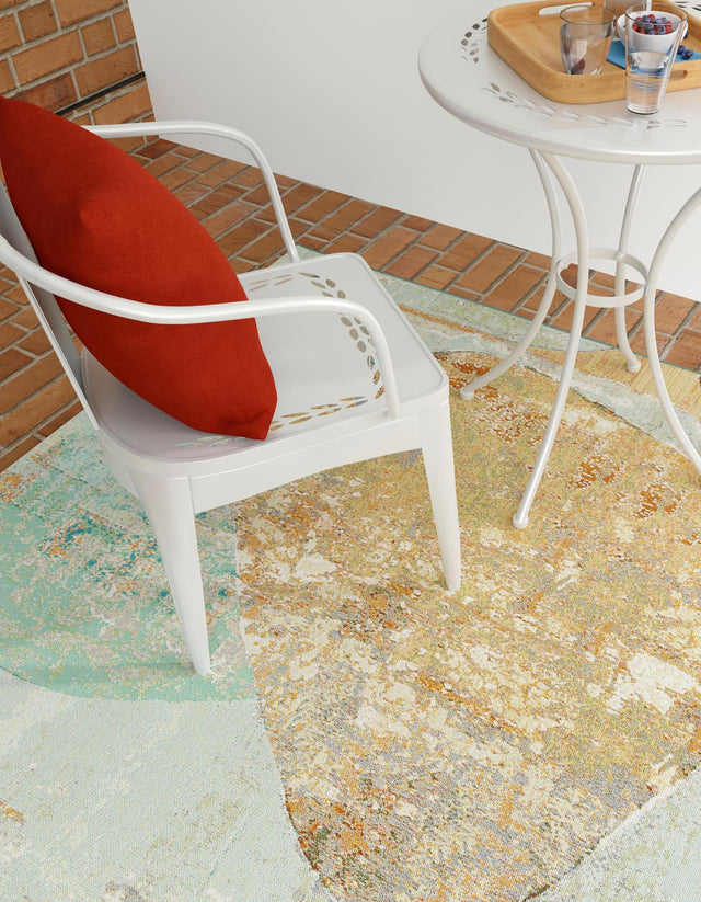 Multicolor 7' 10 x 7' 10 Outdoor Modern Square Area Rug Weather Resistant for Patio, Deck, Terrace, Balcony, Porch 100% Polypropylene Modern Outside Carpet for Sale at Rug Engine
