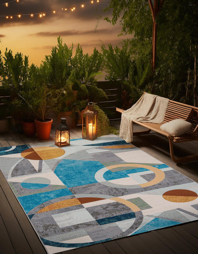 Multicolor 6' 1 x 9' Outdoor Modern Rectangle Area Rug Weather Resistant for Patio, Deck, Terrace, Balcony, Porch 100% Polypropylene Modern Outside Carpet for Sale at Rug Engine