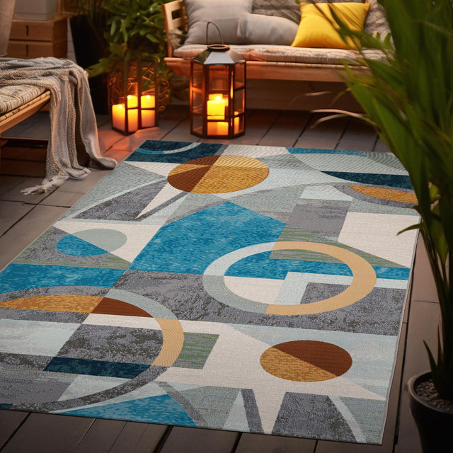 Multicolor 6' 1 x 9' Outdoor Modern Rectangle Area Rug Weather Resistant for Patio, Deck, Terrace, Balcony, Porch 100% Polypropylene Modern Outside Carpet for Sale at Rug Engine