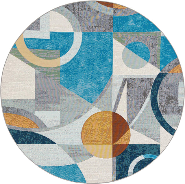 Multicolor 6' 1 x 6' 1 Outdoor Modern Round Area Rug Weather Resistant for Patio, Deck, Terrace, Balcony, Porch 100% Polypropylene Modern Outside Carpet for Sale at Rug Engine