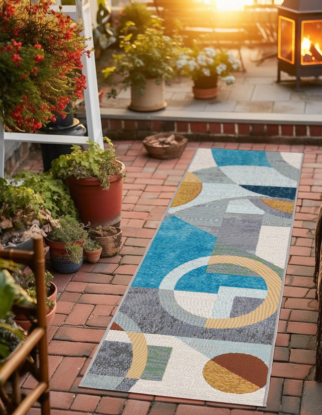 Multicolor 2' x 6' 1 Outdoor Modern Runner Area Rug Weather Resistant for Patio, Deck, Terrace, Balcony, Porch 100% Polypropylene Modern Outside Carpet for Sale at Rug Engine