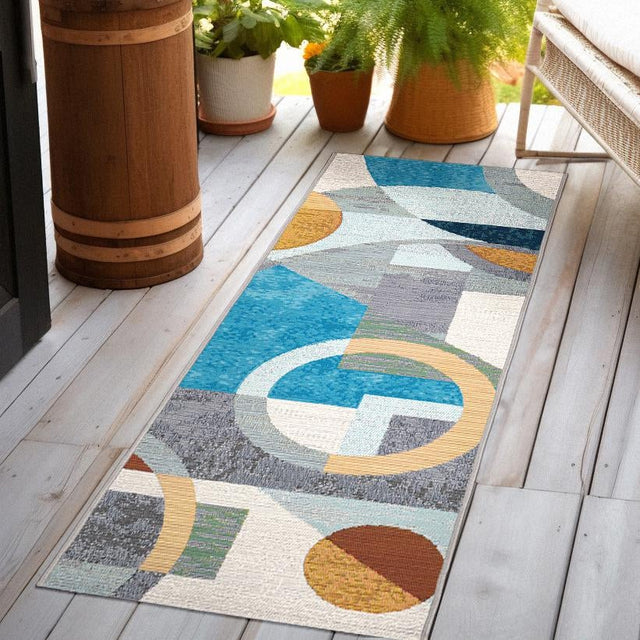 Multicolor 2' x 5' 1 Outdoor Modern Runner Area Rug Weather Resistant for Patio, Deck, Terrace, Balcony, Porch 100% Polypropylene Modern Outside Carpet for Sale at Rug Engine