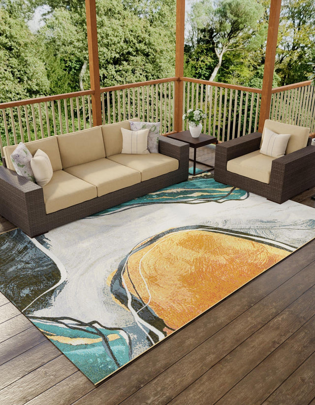 Multicolor 5' 3 x 8' Outdoor Modern Rectangle Area Rug Weather Resistant for Patio, Deck, Terrace, Balcony, Porch 100% Polypropylene Modern Outside Carpet for Sale at Rug Engine