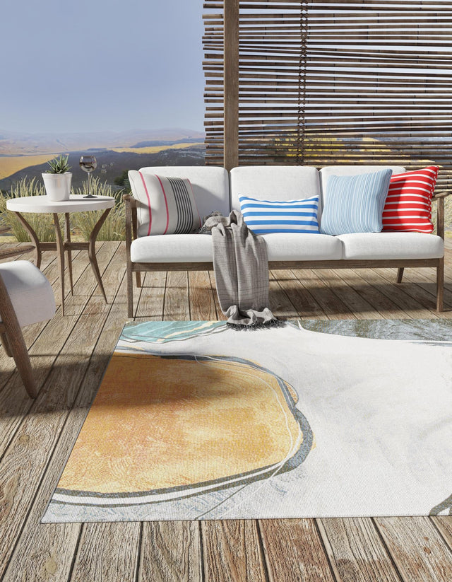 Multicolor 7' 10 x 7' 10 Outdoor Modern Square Area Rug Weather Resistant for Patio, Deck, Terrace, Balcony, Porch 100% Polypropylene Modern Outside Carpet for Sale at Rug Engine