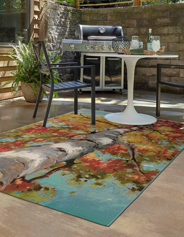 Multicolor 6' 1 x 9' Outdoor Botanical Rectangle Area Rug Weather Resistant for Patio, Deck, Terrace, Balcony, Porch Polypropylene Garden Floral Tropical Carpet for Sale at Rug Engine