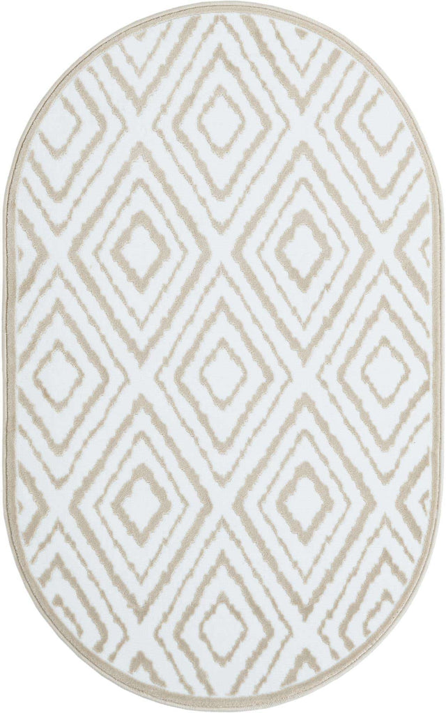 Snow White 3' 3 x 5' 3 Hermitage Oval Area Rug 55% Polypropylene & 45% Polyester Easy Clean Stain-Resistant Carpet for Living, Office, Dorm Rooms for Sale at Rug Engine