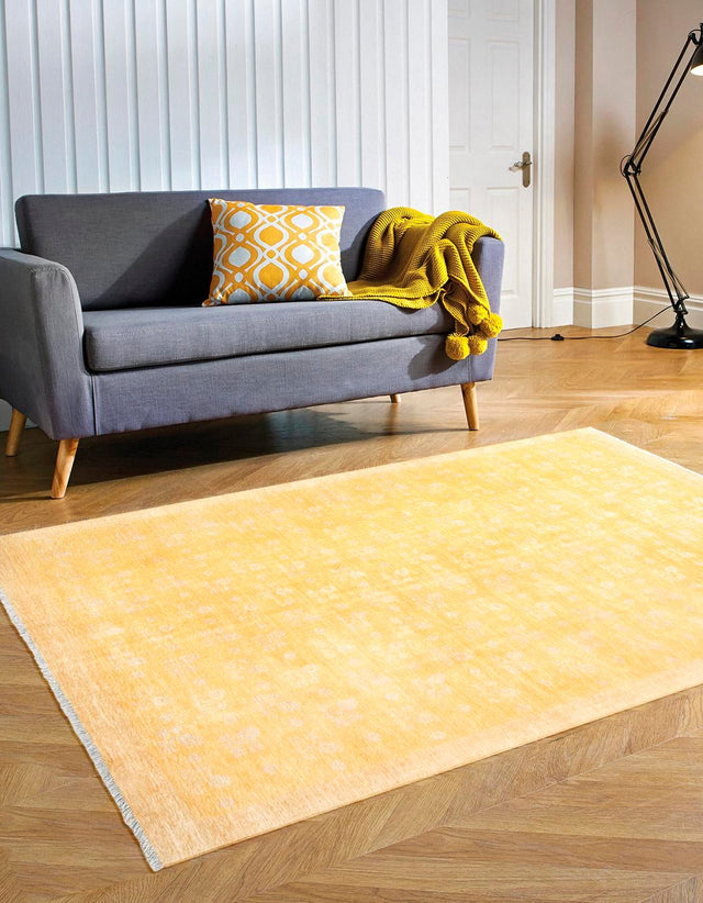 Yellow 5' 1 x 7' 10 Boutique Rectangle Area Rug Chenille Polyester Cotton Traditional Oriental Inspired Classical Carpet for Living Rooms Dining Office Space Interior Design for Sale at Rug Engine