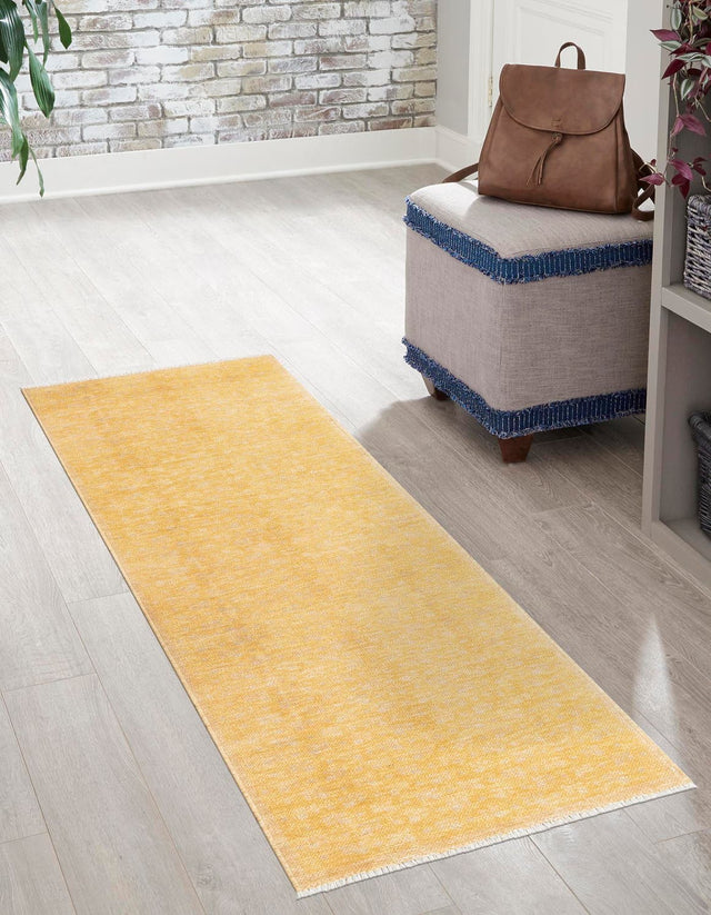 Yellow 2' x 5' 1 Boutique Runner Area Rug Chenille Polyester Cotton Traditional Oriental Inspired Classical Carpet for Living Rooms Dining Office Space Interior Design for Sale at Rug Engine