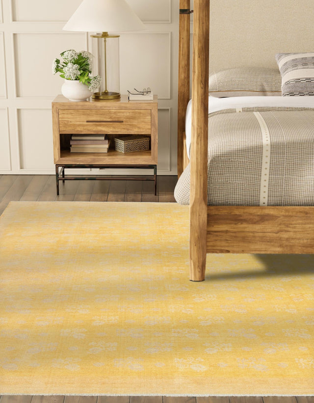 Yellow 7' 9 x 7' 9 Boutique Square Area Rug Chenille Polyester Cotton Traditional Oriental Inspired Classical Carpet for Living Rooms Dining Office Space Interior Design for Sale at Rug Engine