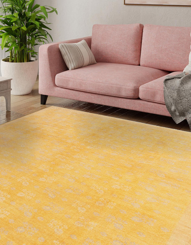 Yellow 7' 9 x 7' 9 Boutique Square Area Rug Chenille Polyester Cotton Traditional Oriental Inspired Classical Carpet for Living Rooms Dining Office Space Interior Design for Sale at Rug Engine