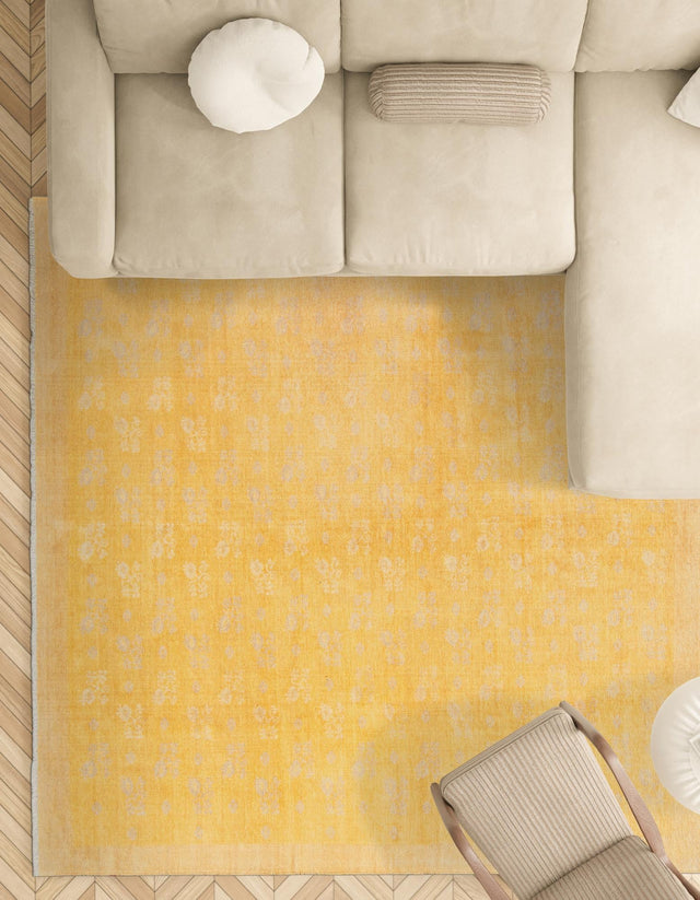 Yellow 5' 1 x 5' 1 Boutique Square Area Rug Chenille Polyester Cotton Traditional Oriental Inspired Classical Carpet for Living Rooms Dining Office Space Interior Design for Sale at Rug Engine