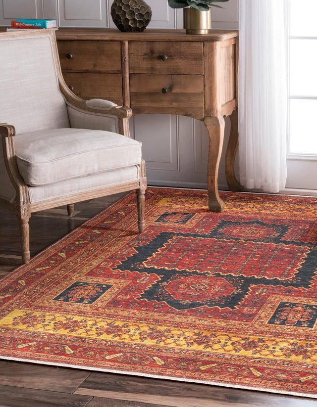 Rust Red 3' 11 x 5' 11 Boutique Rectangle Area Rug Chenille Polyester Cotton Traditional Oriental Inspired Classical Carpet for Living Rooms Dining Office Space Interior Design for Sale at Rug Engine