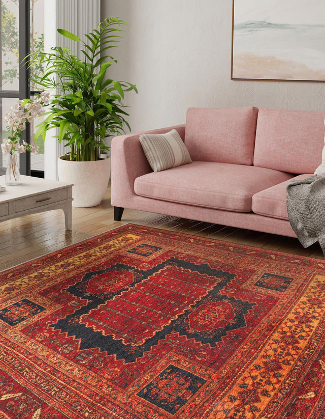 Rust Red 5' 1 x 5' 1 Boutique Square Area Rug Chenille Polyester Cotton Traditional Oriental Inspired Classical Carpet for Living Rooms Dining Office Space Interior Design for Sale at Rug Engine