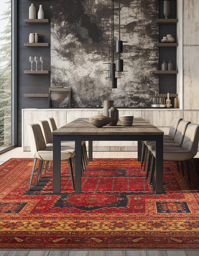 Rust Red 7' 9 x 7' 9 Boutique Square Area Rug Chenille Polyester Cotton Traditional Oriental Inspired Classical Carpet for Living Rooms Dining Office Space Interior Design for Sale at Rug Engine