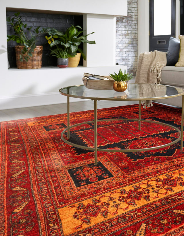 Rust Red 7' 9 x 7' 9 Boutique Square Area Rug Chenille Polyester Cotton Traditional Oriental Inspired Classical Carpet for Living Rooms Dining Office Space Interior Design for Sale at Rug Engine