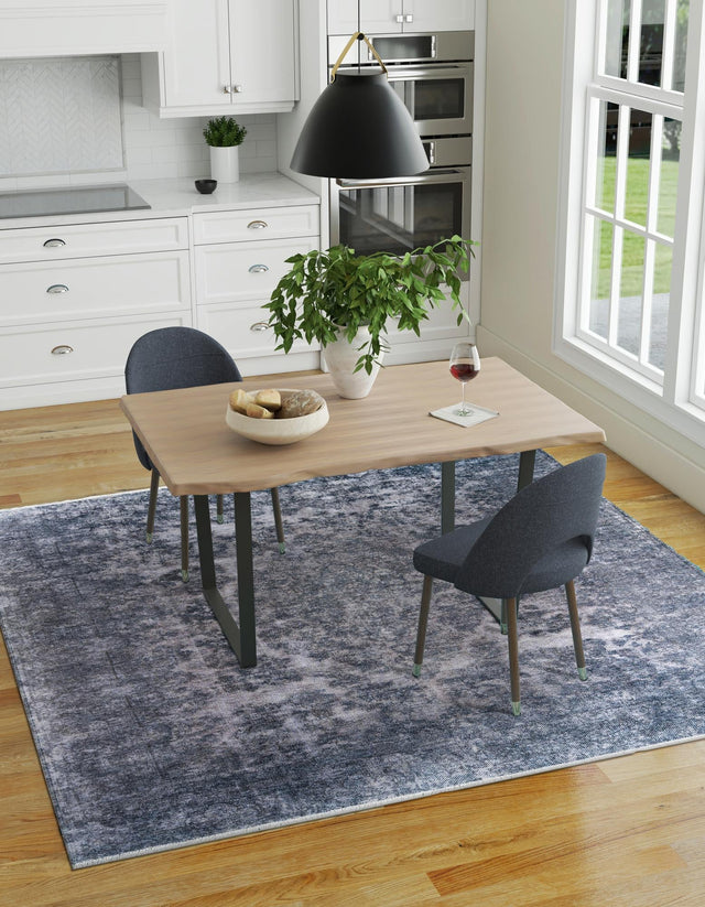 Gray and Blue 7' 9 x 7' 9 Boutique Square Area Rug Chenille Polyester Cotton Traditional Oriental Inspired Classical Carpet for Living Rooms Dining Office Space Interior Design for Sale at Rug Engine