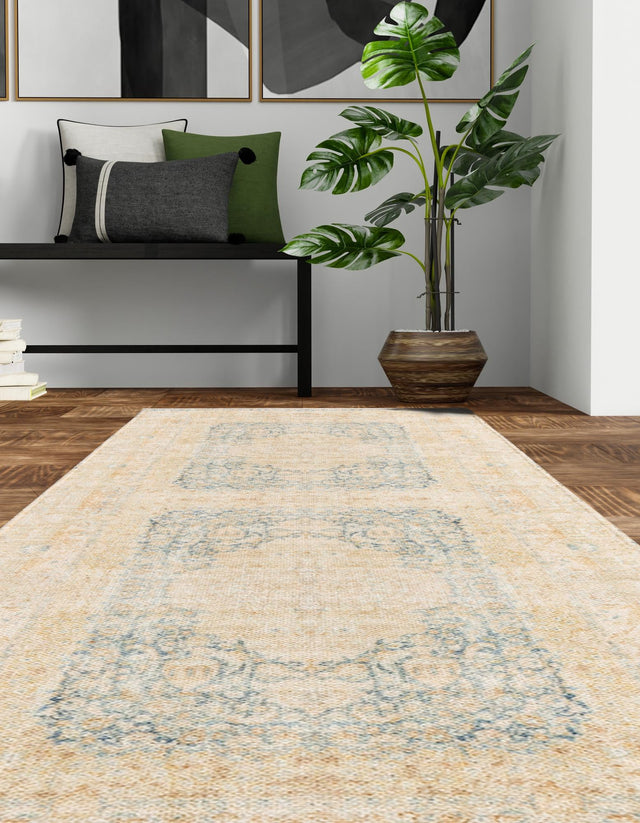 Blue and Ivory 2' x 8' Boutique Runner Area Rug Chenille Polyester Cotton Traditional Oriental Inspired Classical Carpet for Living Rooms Dining Office Space Interior Design for Sale at Rug Engine
