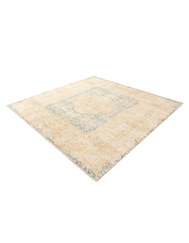 Blue and Ivory 7' 9 x 7' 9 Boutique Square Area Rug Chenille Polyester Cotton Traditional Oriental Inspired Classical Carpet for Living Rooms Dining Office Space Interior Design for Sale at Rug Engine