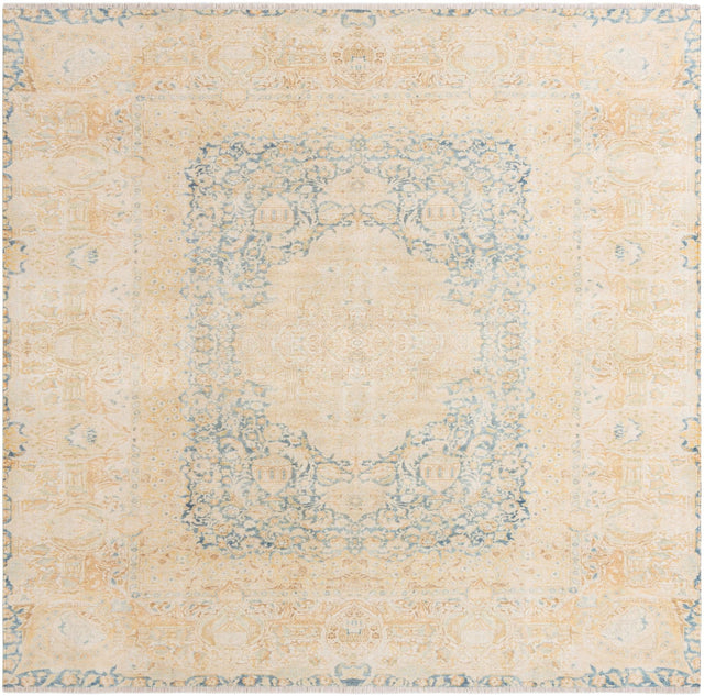 Blue and Ivory 7' 9 x 7' 9 Boutique Square Area Rug Chenille Polyester Cotton Traditional Oriental Inspired Classical Carpet for Living Rooms Dining Office Space Interior Design for Sale at Rug Engine