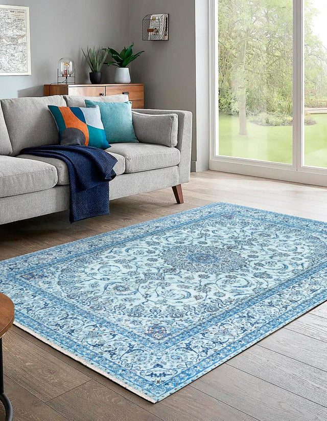 Blue 5' 1 x 7' 10 Boutique Rectangle Area Rug Chenille Polyester Cotton Traditional Oriental Inspired Classical Carpet for Living Rooms Dining Office Space Interior Design for Sale at Rug Engine