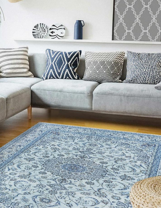 Blue 5' 1 x 7' 10 Boutique Rectangle Area Rug Chenille Polyester Cotton Traditional Oriental Inspired Classical Carpet for Living Rooms Dining Office Space Interior Design for Sale at Rug Engine