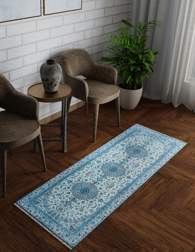Blue 2' x 8' Boutique Runner Area Rug Chenille Polyester Cotton Traditional Oriental Inspired Classical Carpet for Living Rooms Dining Office Space Interior Design for Sale at Rug Engine