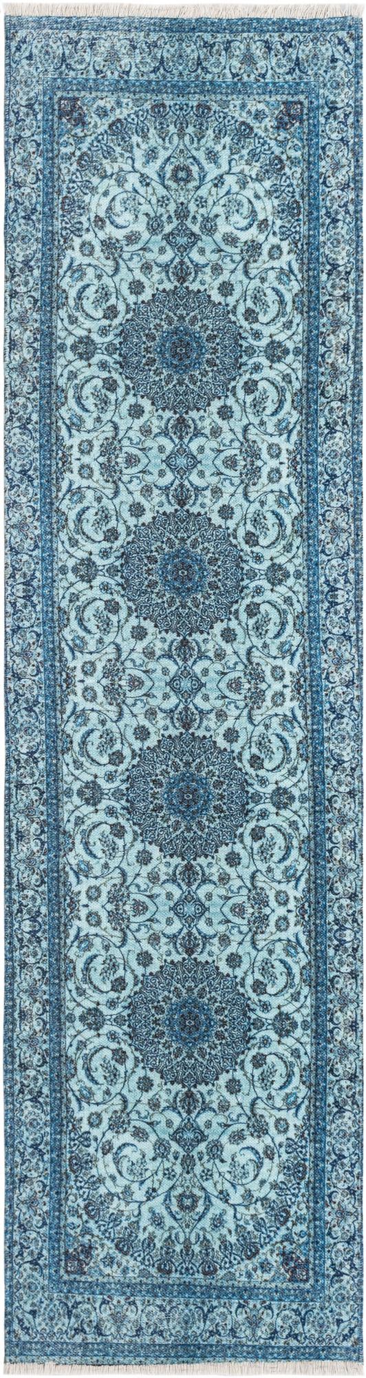 Blue 2' x 8' Boutique Runner Area Rug Chenille Polyester Cotton Traditional Oriental Inspired Classical Carpet for Living Rooms Dining Office Space Interior Design for Sale at Rug Engine