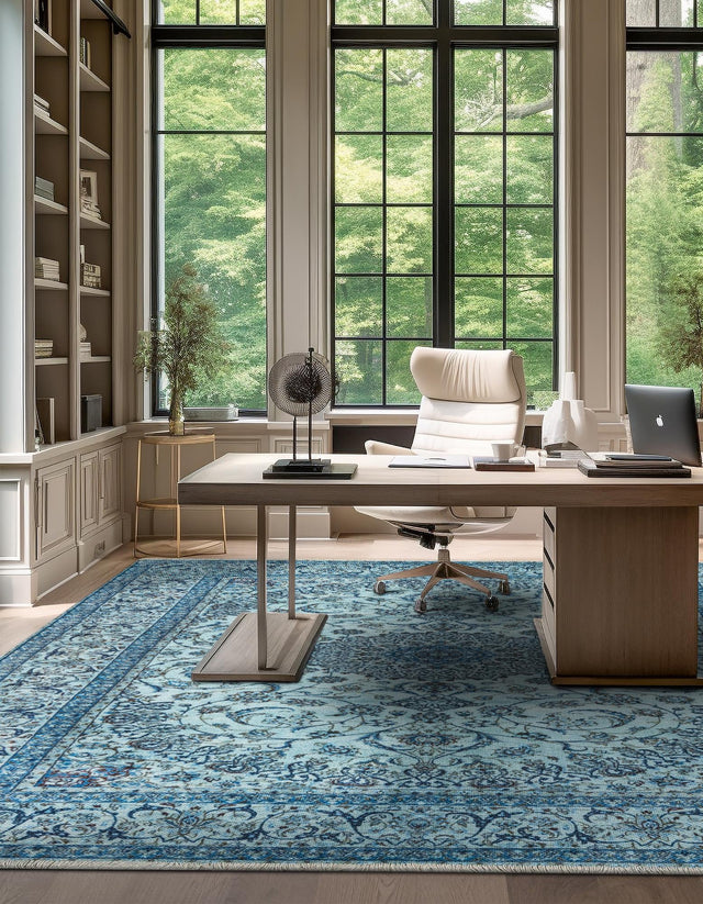Blue 7' 9 x 7' 9 Boutique Square Area Rug Chenille Polyester Cotton Traditional Oriental Inspired Classical Carpet for Living Rooms Dining Office Space Interior Design for Sale at Rug Engine