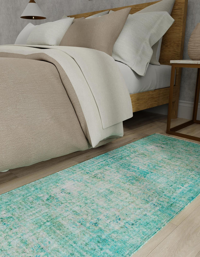 Turquoise 2' x 5' 1 Boutique Runner Area Rug Chenille Polyester Cotton Traditional Oriental Inspired Classical Carpet for Living Rooms Dining Office Space Interior Design for Sale at Rug Engine