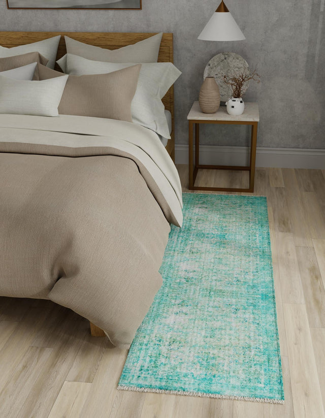 Turquoise 3' 3 x 11' 10 Boutique Runner Area Rug Chenille Polyester Cotton Traditional Oriental Inspired Classical Carpet for Living Rooms Dining Office Space Interior Design for Sale at Rug Engine