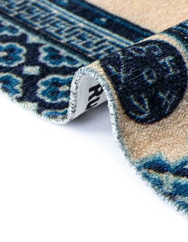 Ivory and Blue 2' x 3' 1 Boutique Rectangle Area Rug Chenille Polyester Cotton Traditional Oriental Inspired Classical Carpet for Living Rooms Dining Office Space Interior Design for Sale at Rug Engine