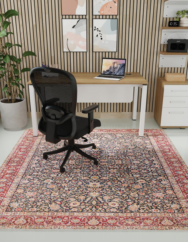Navy Blue 5' 1 x 5' 1 Boutique Square Area Rug Chenille Polyester Cotton Traditional Oriental Inspired Classical Carpet for Living Rooms Dining Office Space Interior Design for Sale at Rug Engine