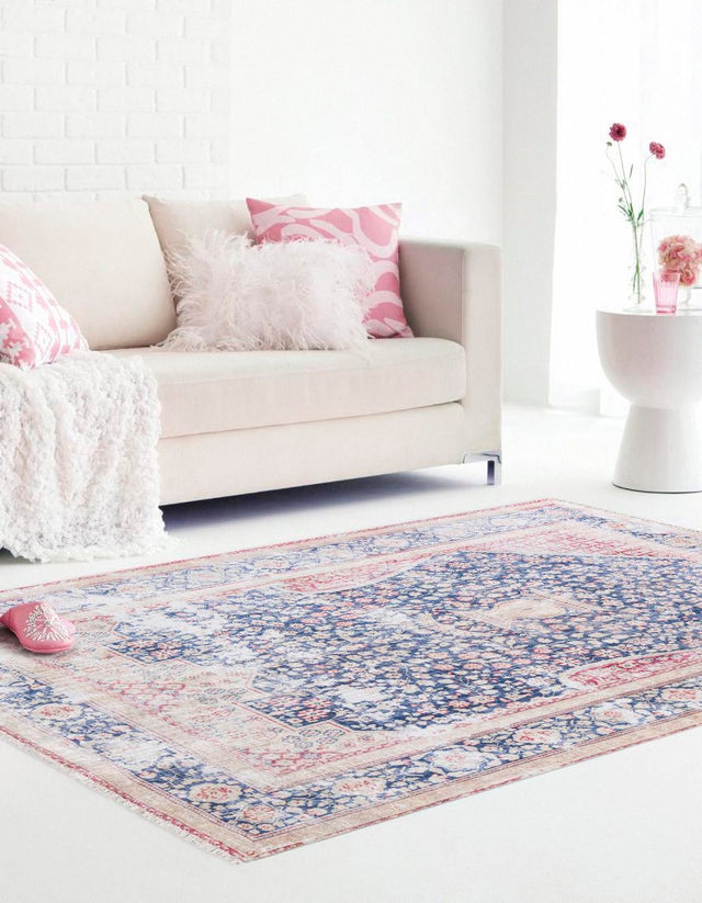 Navy Blue 7' 10 x 10' Boutique Rectangle Area Rug Chenille Polyester Cotton Traditional Oriental Inspired Classical Carpet for Living Rooms Dining Office Space Interior Design for Sale at Rug Engine
