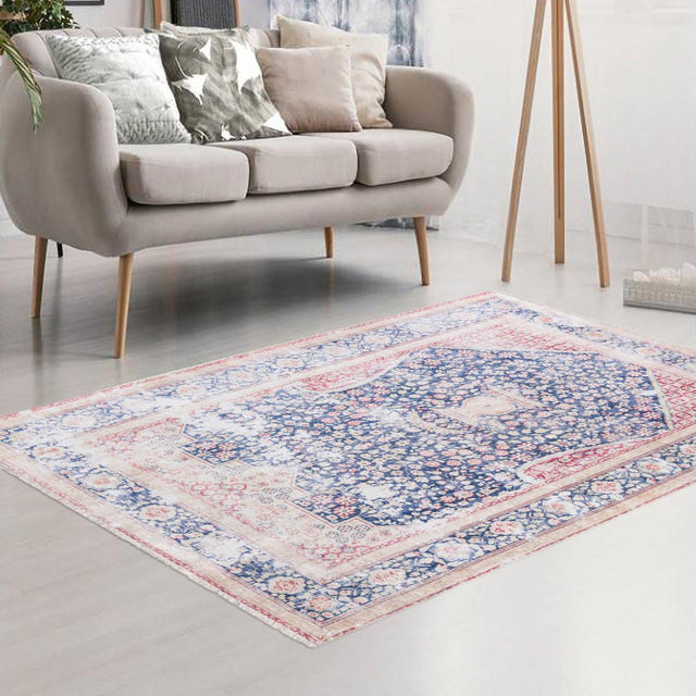 Navy Blue 6' 1 x 9' Boutique Rectangle Area Rug Chenille Polyester Cotton Traditional Oriental Inspired Classical Carpet for Living Rooms Dining Office Space Interior Design for Sale at Rug Engine