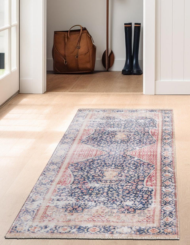 Navy Blue 2' x 6' 1 Boutique Runner Area Rug Chenille Polyester Cotton Traditional Oriental Inspired Classical Carpet for Living Rooms Dining Office Space Interior Design for Sale at Rug Engine