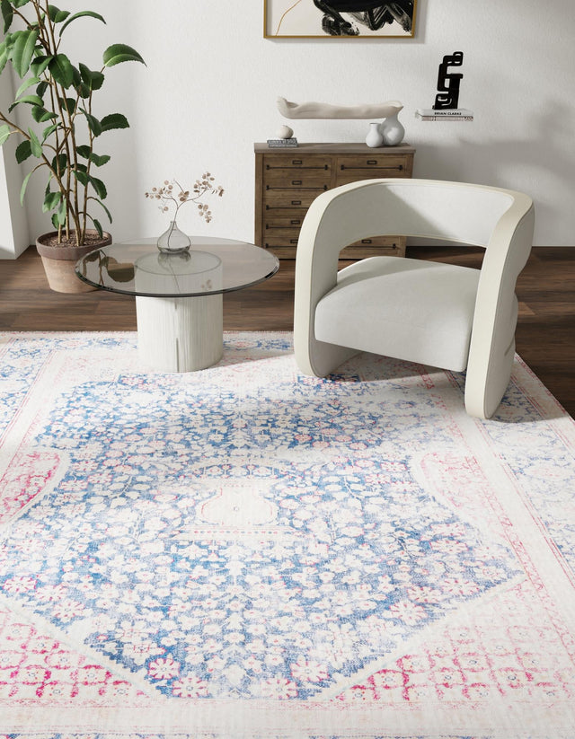Navy Blue 5' 1 x 5' 1 Boutique Square Area Rug Chenille Polyester Cotton Traditional Oriental Inspired Classical Carpet for Living Rooms Dining Office Space Interior Design for Sale at Rug Engine