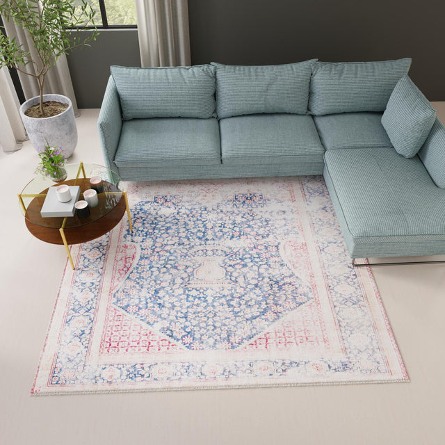 Navy Blue 7' 9 x 7' 9 Boutique Square Area Rug Chenille Polyester Cotton Traditional Oriental Inspired Classical Carpet for Living Rooms Dining Office Space Interior Design for Sale at Rug Engine