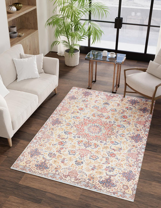 Beige 5' 1 x 7' 10 Boutique Rectangle Area Rug Chenille Polyester Cotton Traditional Oriental Inspired Classical Carpet for Living Rooms Dining Office Space Interior Design for Sale at Rug Engine
